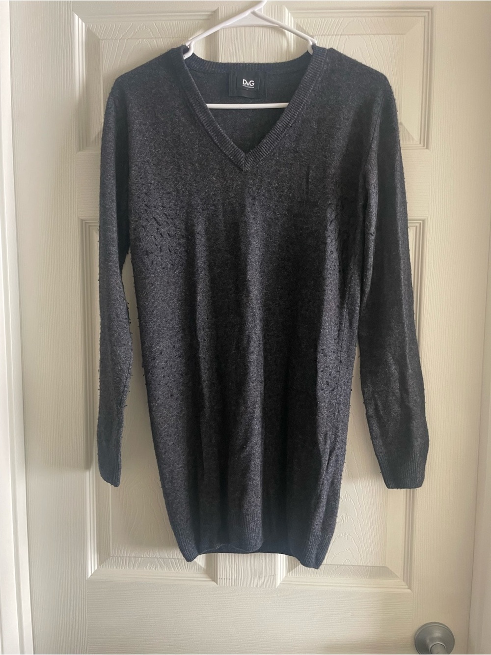 D&G Charcoal V-Neck Long Sleeve Sweater Dress